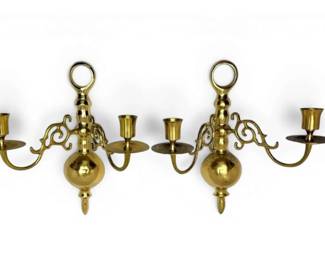 Hollywood Regency Brass DoubleArm Candelabra Wall Sconces
