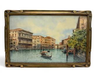 Framed Venice Canal Italian Watercolor Painting by Andrea Biondetti