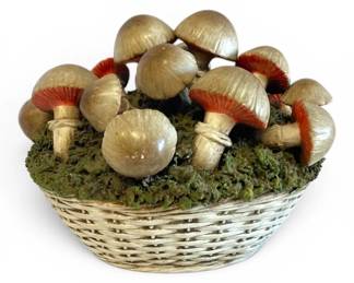Vintage Italian Ceramic Basket of Mushrooms