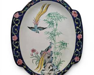Handmade Decorative Plate W Floral Bird Design