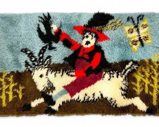 Vintage Man Riding Goat Latch Hook Rug
