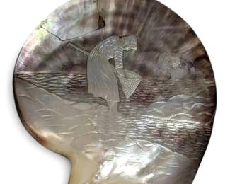 Mother of Pearl Shell w Carved Fisherwoman Design