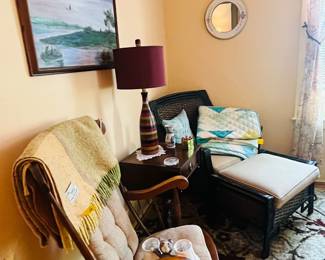 Rocker & Rattan Chair & ottoman