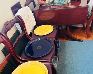 Fiesta & Roseville Pottery Dropleaf dining table