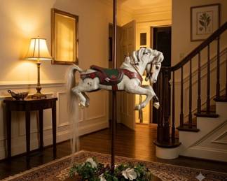 Lot #80 Life-Size Decorative Carousel Horse Display Pole Stand Christmas Holiday Decor