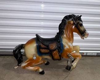 Lot #81 Vintage Coin-Op Kiddie Ride Fiberglass Bay Horse Western Saddle Arcade 1960s