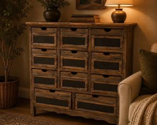 Lot #11 Rustic Farmhouse Pine Wood 15-Drawer Apothecary Cabinet Storage Chest