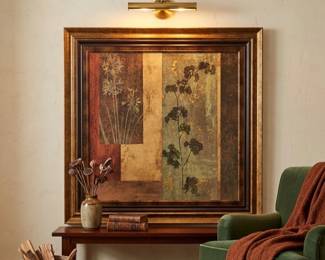 Lot #4 Large Framed Botanical Floral Canvas Print Gold Tone Abstract Wall Art 40x40