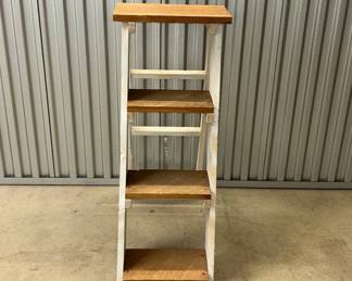Lot #36 Rustic Farmhouse Wood A-Frame Ladder Shelf 4-Tier Plant Stand White Distressed