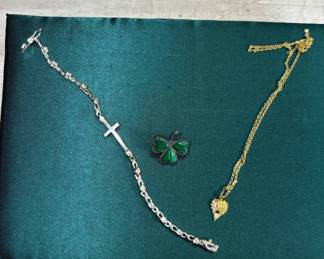 Lot #89 Vintage Jewelry Lot 10K Gold Cross Bracelet Malachite Brooch 925 Silver