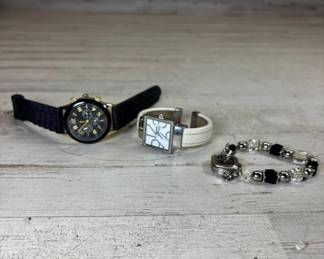 Lot #34 Lot 3 Watches Geneva Platinum Square Dial Chronograph Beaded Bracelet Watch