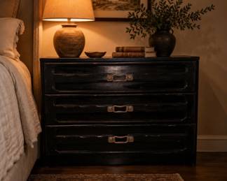 Lot #41 Black Lacquer 3-Drawer Wood Chest Dresser Asian Style Silver Bail Handles