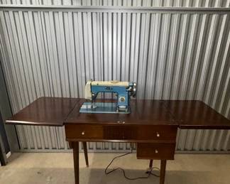 Lot #39 Vintage Signature Sewing Machine Blue Japan S/N Z4909183 Mid Century Cabinet