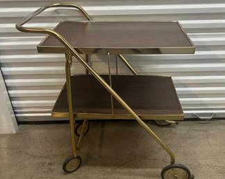 Lot #20 Mid Century Modern Brass 2-Tier Bar Cart Rolling Serving Trolley 1950s 1960s