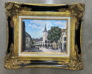 Lot #93 Henry Ramirez Oil Painting European Town Square Gilt Baroque Frame
