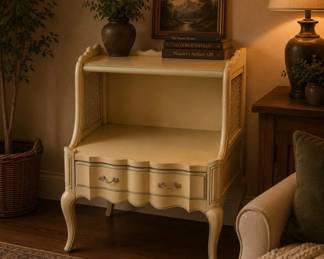 Lot #6 French Provincial Nightstand End Table Cream Paint Cabriole Legs 1960s