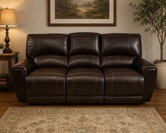 Lot #46 La-Z-Boy Power Reclining Sofa Dark Brown Leather 3-Seat with Remote Control