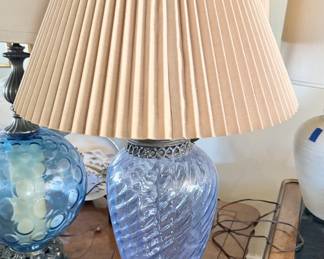 Mid century Blue glass swirl Lamp