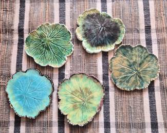 100 Setof5HandmadeCeramicLeafImpressionCoastersSignedWF