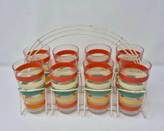 96 1960sColorfulStripedAnchorHockingGlassesCaddy