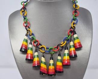 99 1940sRetroEraColorfulWoodBibNecklace