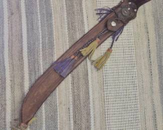 133 VintageWesternStyleTooledLeatherSheathwithBraidedTassels