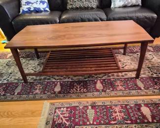 60 MidCenturyModernWoodCoffeeTablewithSlattedShelf