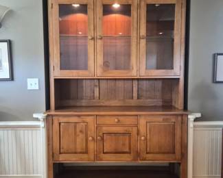 35 EthanAllenTwoPieceLightedChinaHutchCabinet
