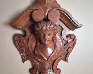 12 HandCarvedWoodWomanBustWallPlaquewithOrnateScrollwork