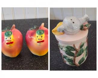 163 VintageWhimsicalCeramicApplesWateringCanSPShakers