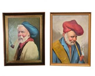 6 VintageOilPortraitsFishermenSmokingPipesOneSignedARossi