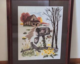 105 FramedEmbroideryFarmhouseMailboxScene
