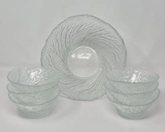 160 VintageFinnishStyleCabbageLeafPressedGlassSaladSet