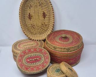38 GroupofSmallHandwovenBasketsNaturalDyedFiberDesigns