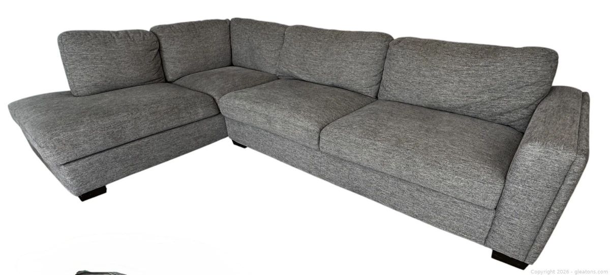 Gray Upholstered Sectional with Ottoman