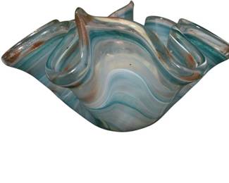 Large Italian Murano Style Glass Bowl with Candle