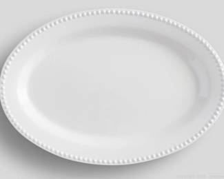 Pottery Barn Emma Beaded Stoneware Oval Serving Platter and Scalloped Serving Platter True White