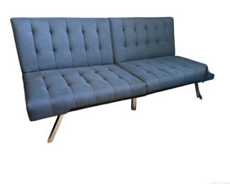 Convertible Dark Blue Tufted Sofa Futon with Chrome Legs