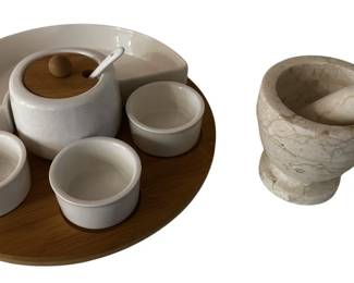 Elama Lazy Susan and Marble Mortar and Pestle