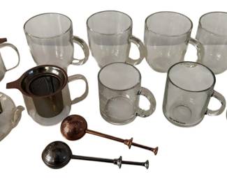 Glass Tea Mugs and Strainers Lot