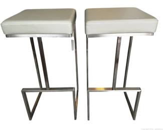 Pair of TOV Furniture Modern Faux Leather Backless Bar Stools with Foot Rests