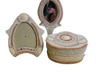 Mary Frances Hand Made White Beaded Dresser Set