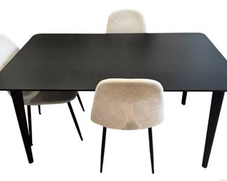 IKEA Lisabo Black Dining Table with 3 Velvet Dining Chairs