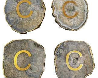 Set of 4 Gilded Rimmed Blue Agate Coasters