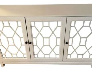 Twin Star Home White Sideboard with Mirrored Cabinet Doors