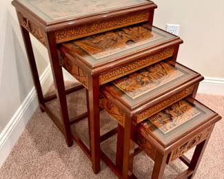 SET OF 4 CARVED NESTING TABLES 