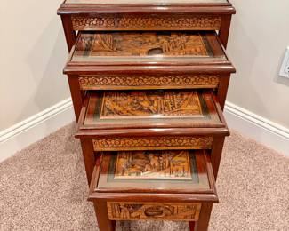 SET OF 4 CARVED NESTING TABLES 