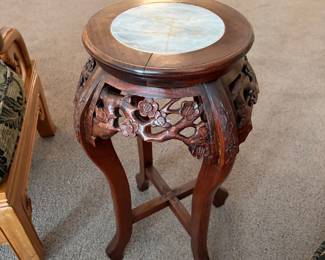 ROUND MID CENTURY CHINESE CARVED PEDESTAL TABLE (2)