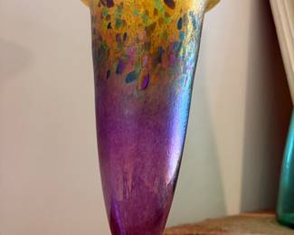 VINTAGE ROBERT HELD ART GLASS TRUMPET VASE SIGNED