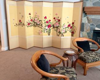 VINTAGE 8 PANELKOREAN /  CHINOISERIE CHINESE ASIAN SILK ROOM DIVIDER FOLDING SCREEN 